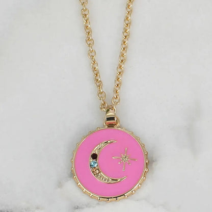 Round Moon Charm Necklace image 1